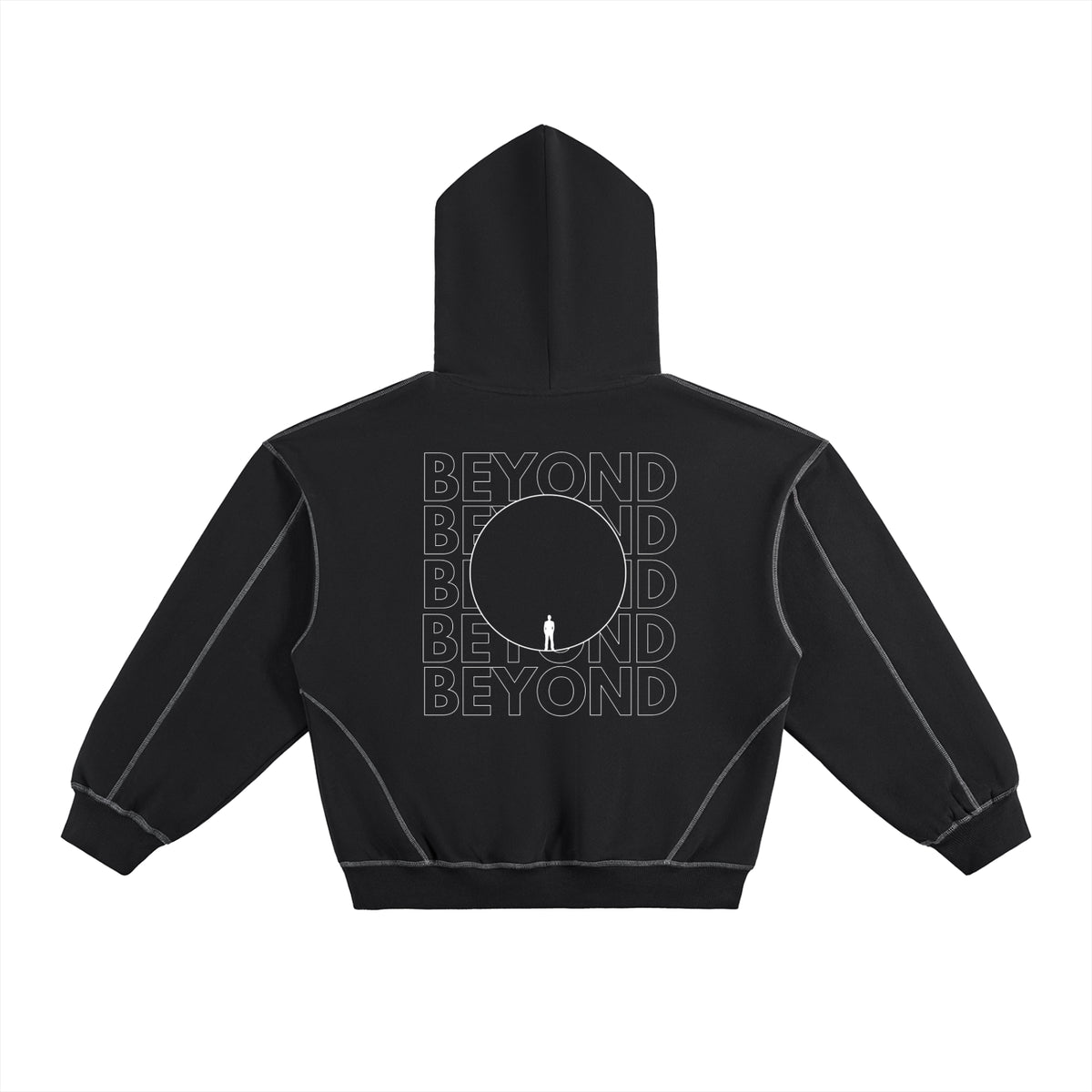 Black Stitched Boxy Fleece Hoodie