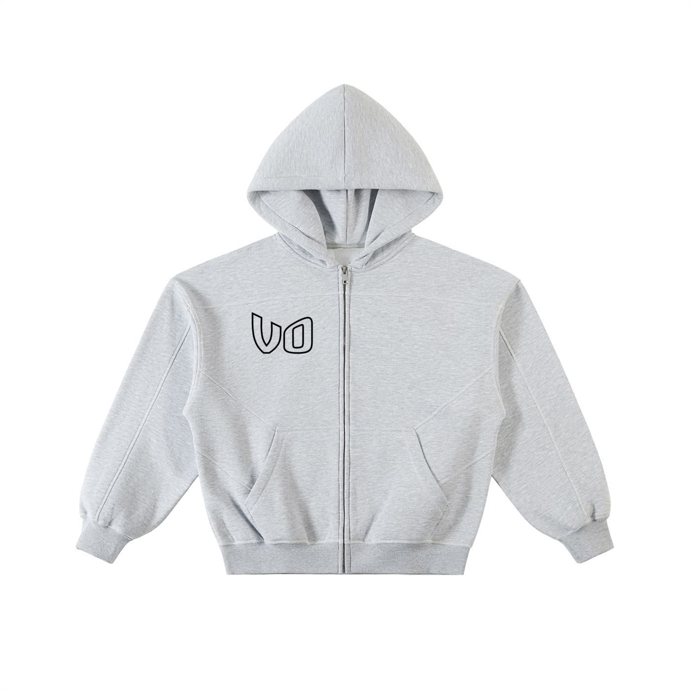 Contrast-Stitched Boxy Fleece Zip Hoodie