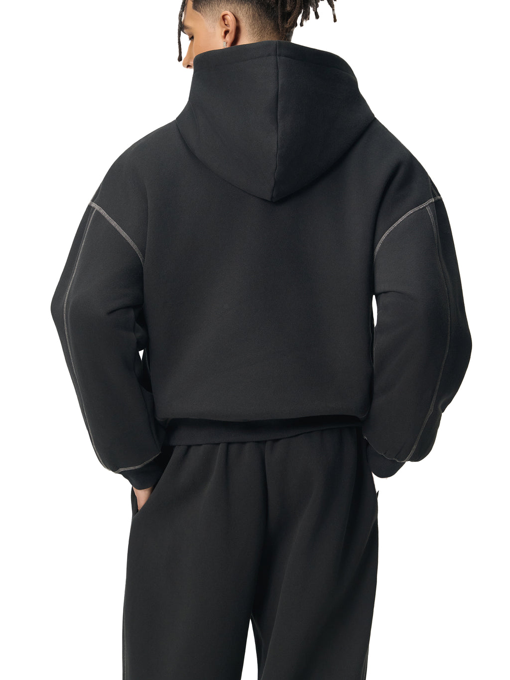Grey Stitched Boxy Fleece Hoodie